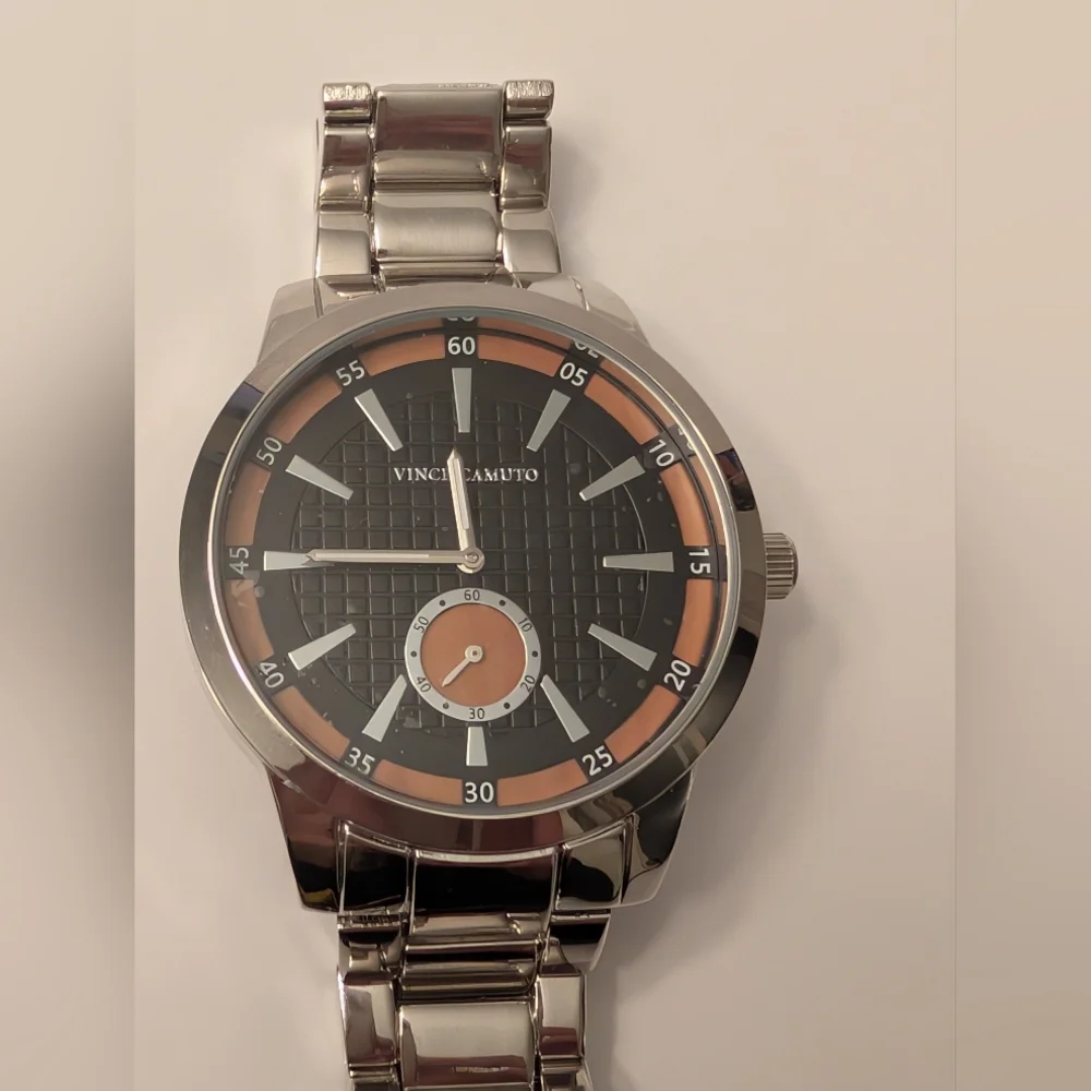 Vince Camuto Silver and Gray Watch with Orange Accents
